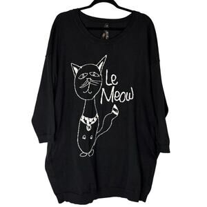 Melissa McCarthy Seven7 Le Meow Cat Tunic Sweater Pockets Black Size 1X